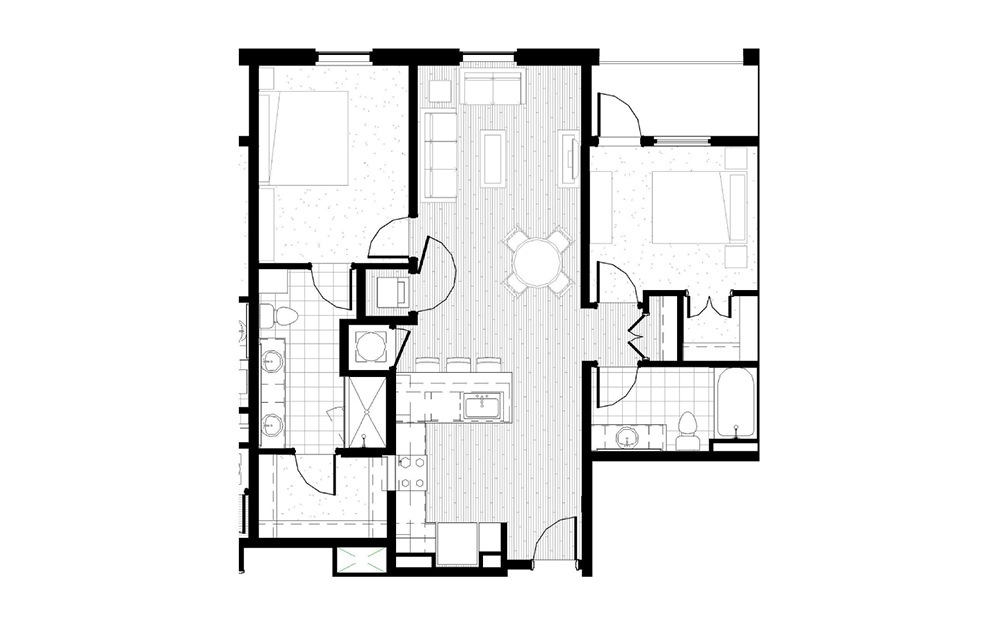 B8 - 2 bedroom floorplan layout with 2 baths and 1091 square feet. B8 - 2 bedroom floorplan layout with 2 baths and 1091 square feet.